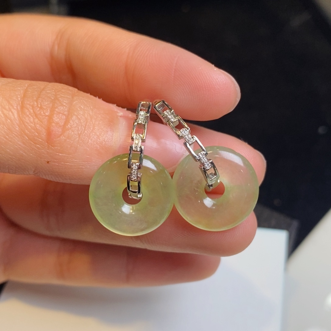 翡翠耳饰18K金镶嵌锁链耳包➕甜甜圈