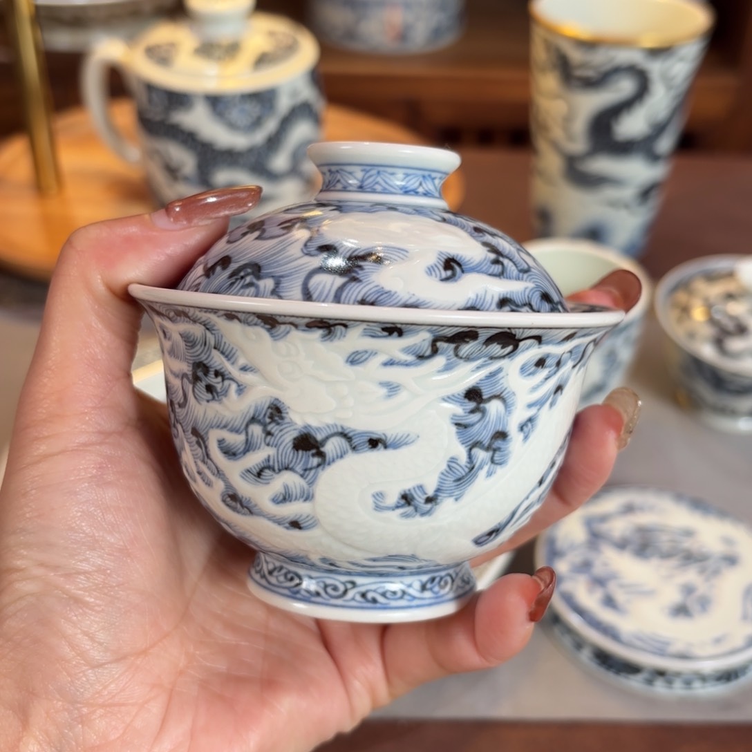 杯雕刻小白龙盖碗博陵造物