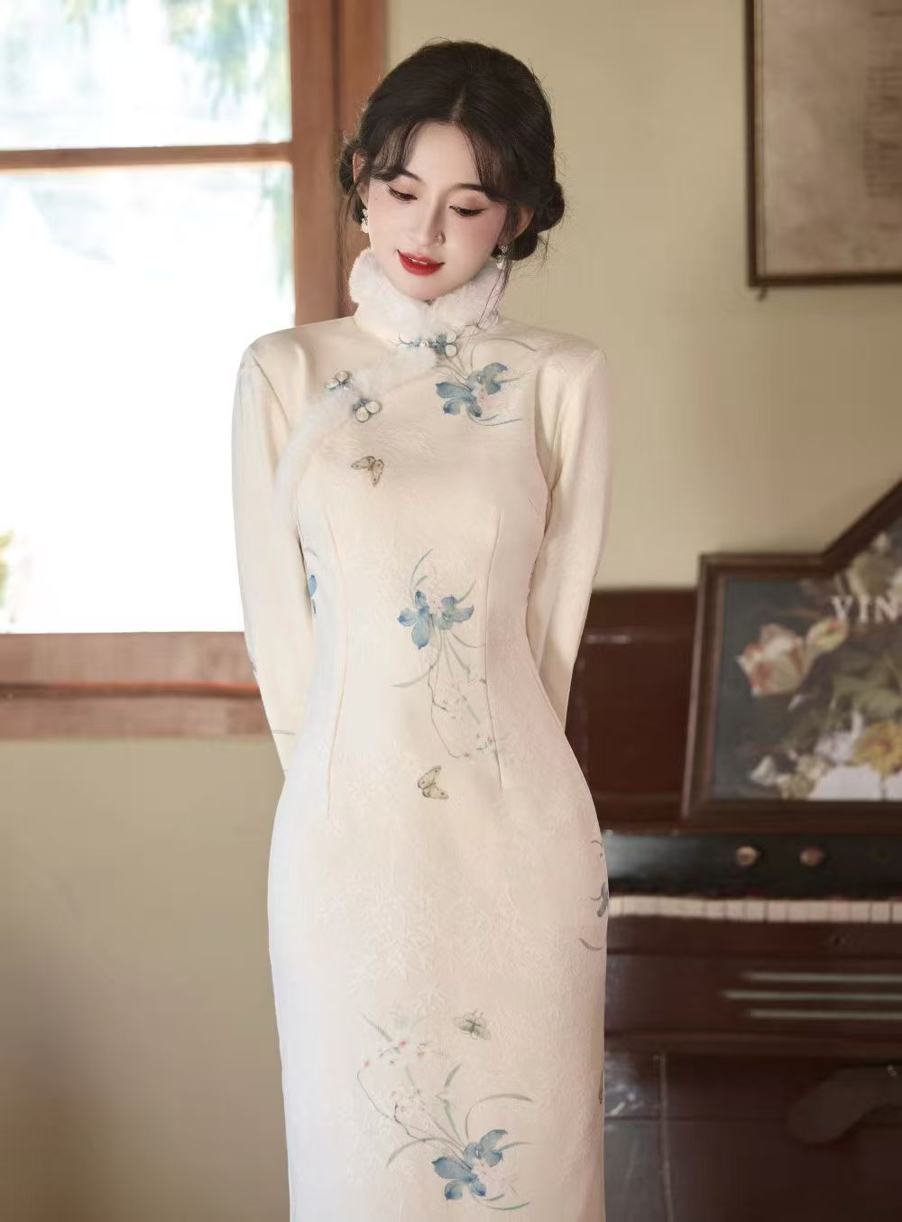 25801（茉白）冬季时尚旗袍