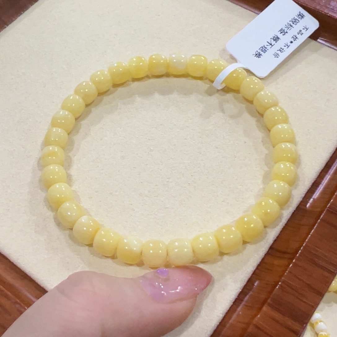 蜜蜡手链未镶嵌6.5m浓蜡黄白花