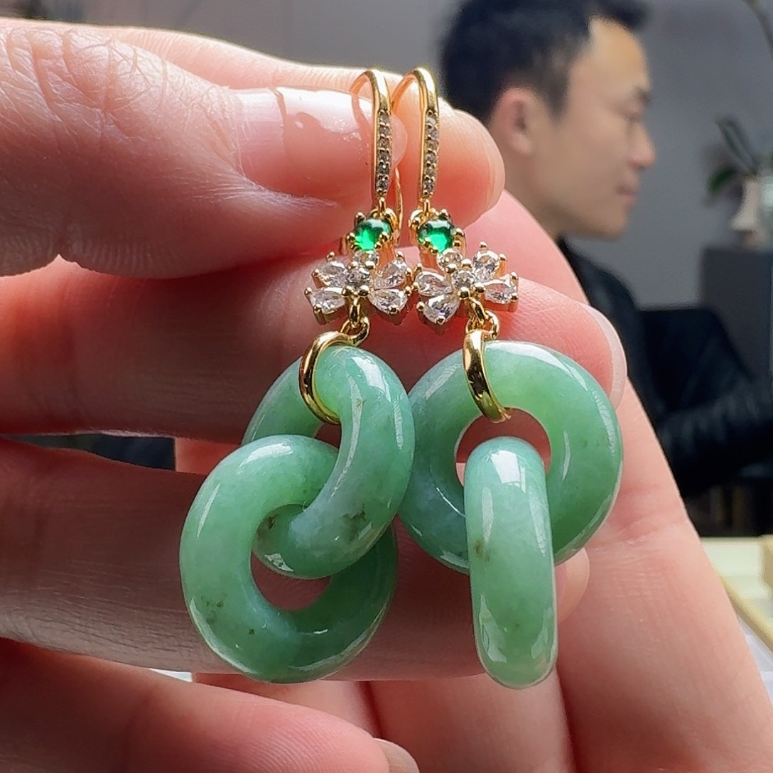 翡翠耳饰银S925镶嵌天然