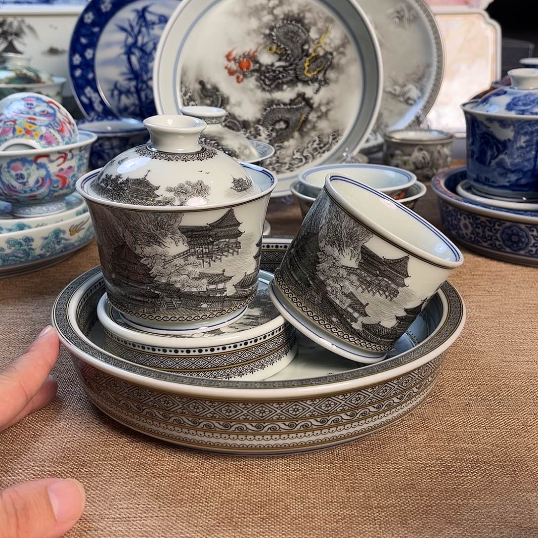 高温釉下彩茶具套