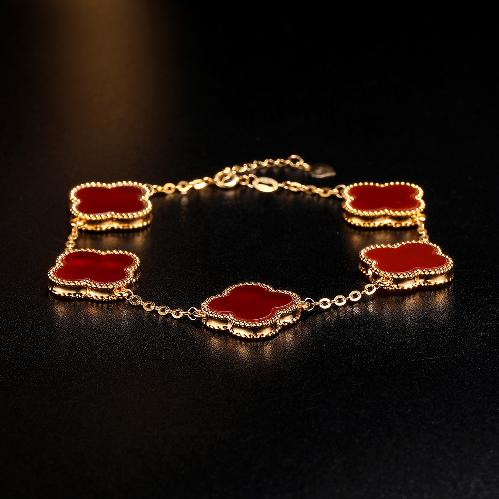 【小凤专属8】18K金红玛瑙10/13/15mm四叶【重金版】手链轻奢百搭
