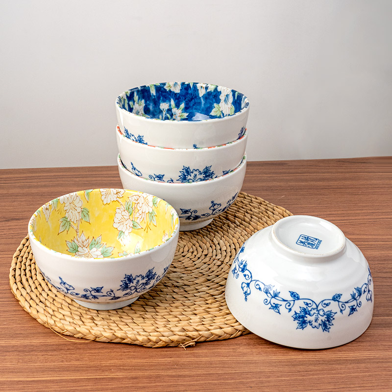 【套装】美浓烧日本进口陶瓷面碗家用日式网红木槿花釉下彩好看餐具