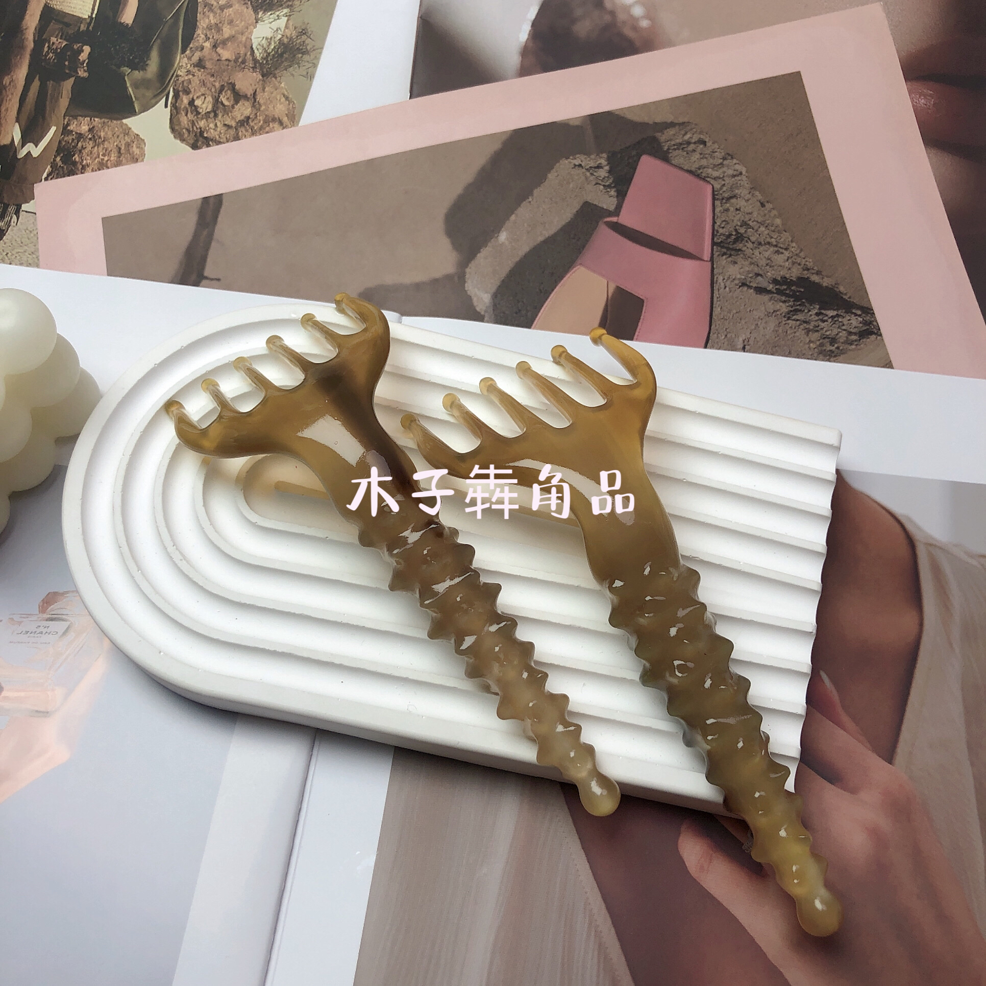 天然正品白水牛角水滴耙小米珠水滴按摩头皮疏通头部经络刷偏头痛