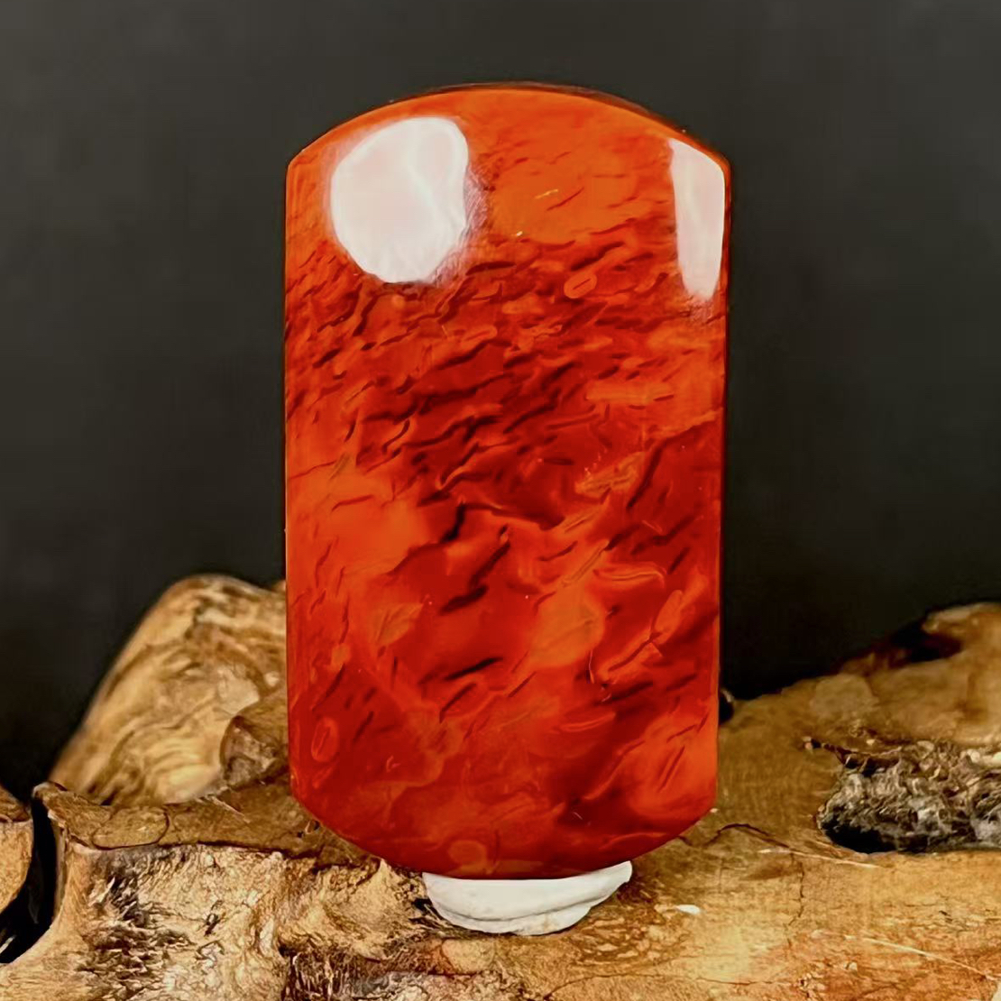 原矿南红火焰纹无事牌吊坠