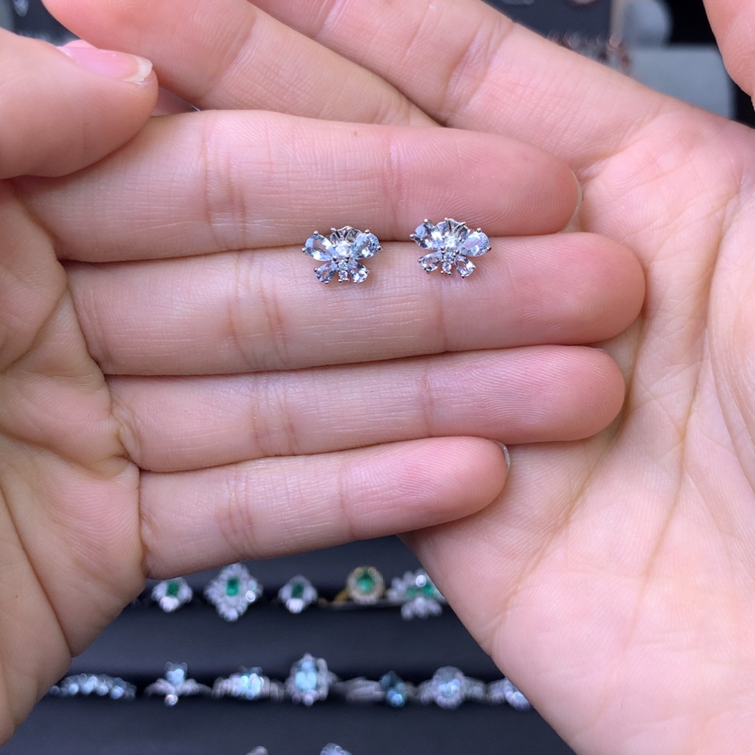 海蓝宝石耳坠银S925镶嵌