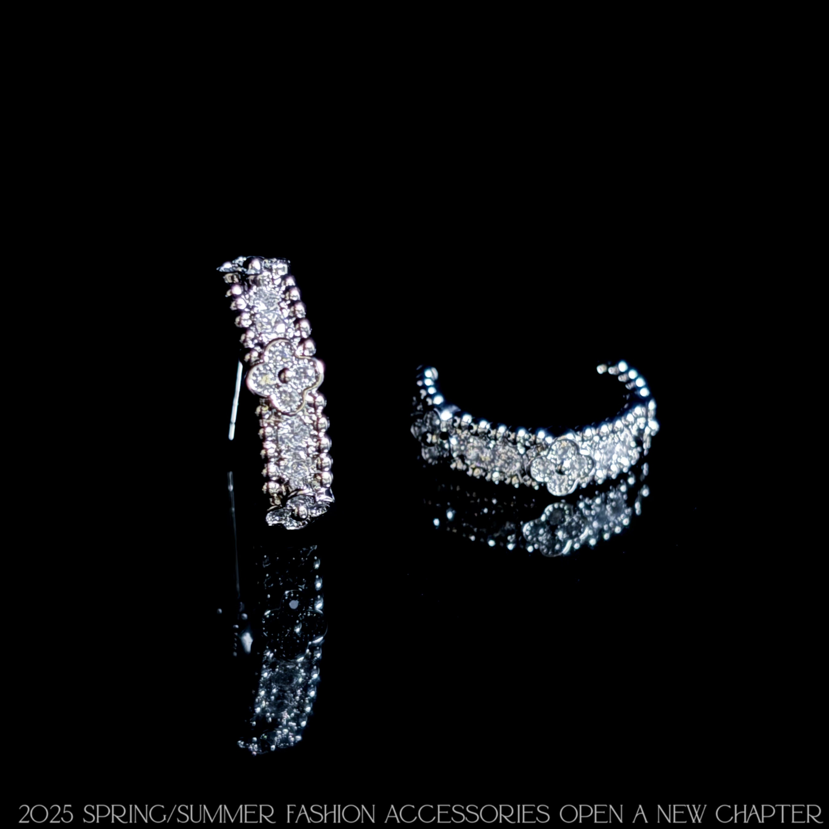 铜合金耳饰 镀k金 2025新款C6504【半环四叶】BABA BOX 耳钉