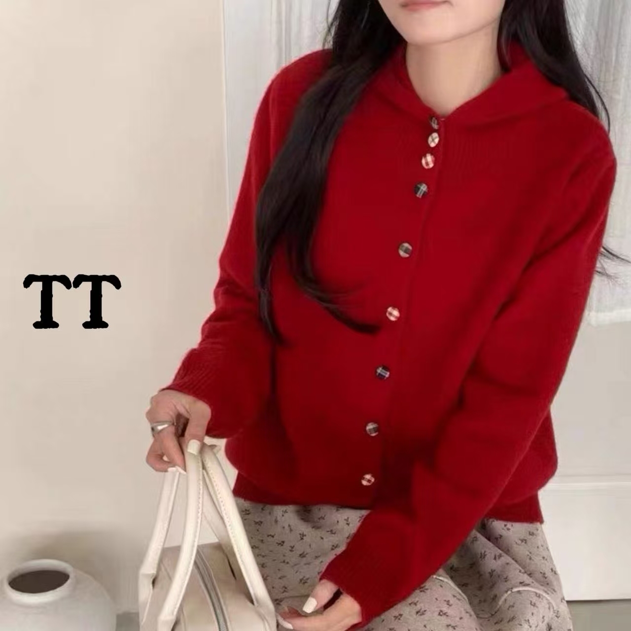 【小方糖】连帽简约风针织开衫女秋冬季百搭外穿保暖～7259