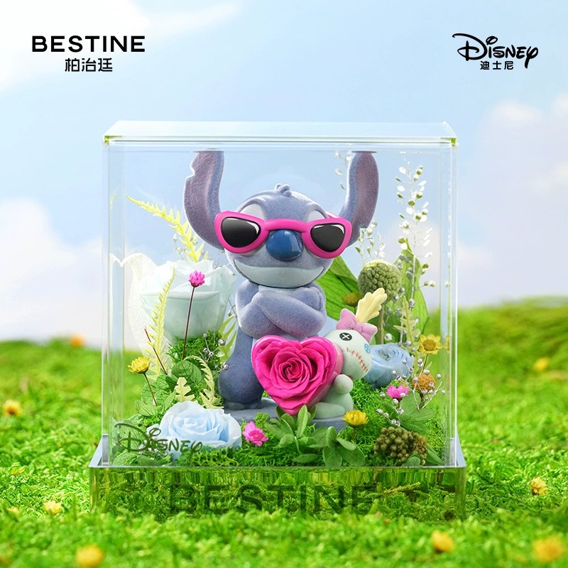 柏治廷柏治廷迪士尼永生花礼盒史迪奇玫瑰花摆件情人节生日礼物