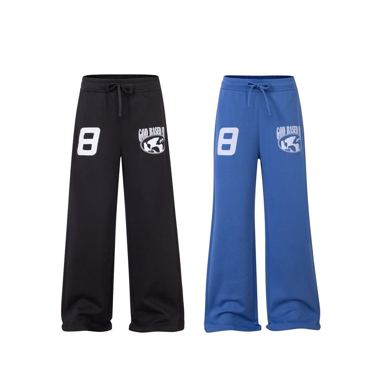 PANSK【美式字母植绒印花】弯刀阔腿慵懒版型百搭保暖长裤休闲卫裤