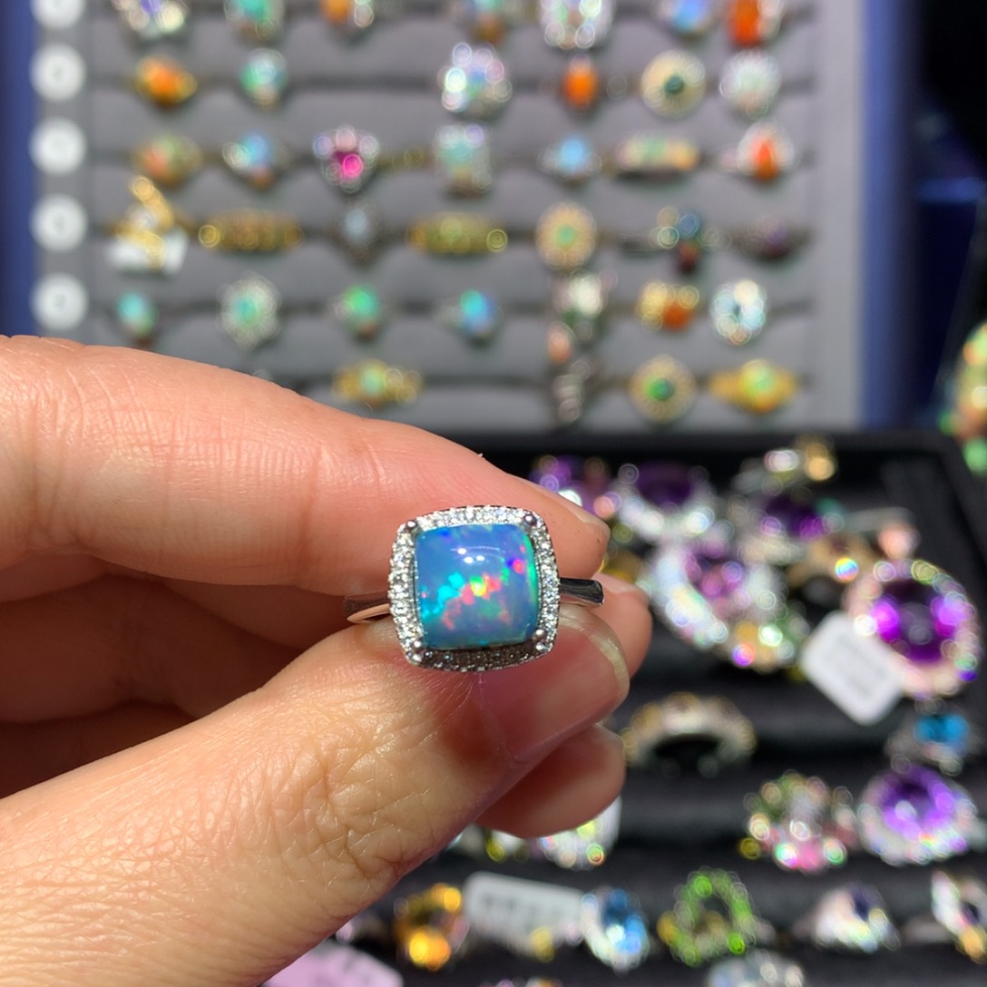 欧泊戒指款式银S925镶嵌沧*