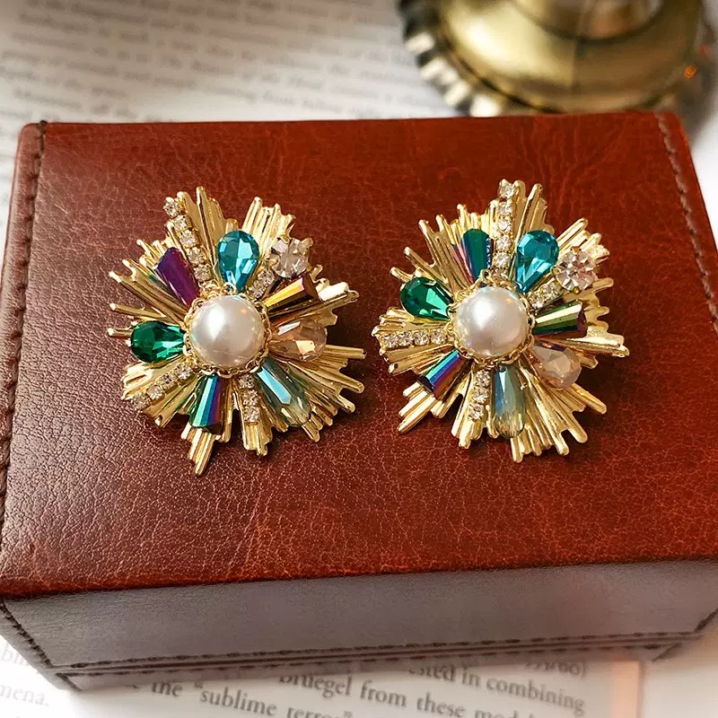 铜合金耳饰 法式重工气质时尚彩色烟花设计感-530