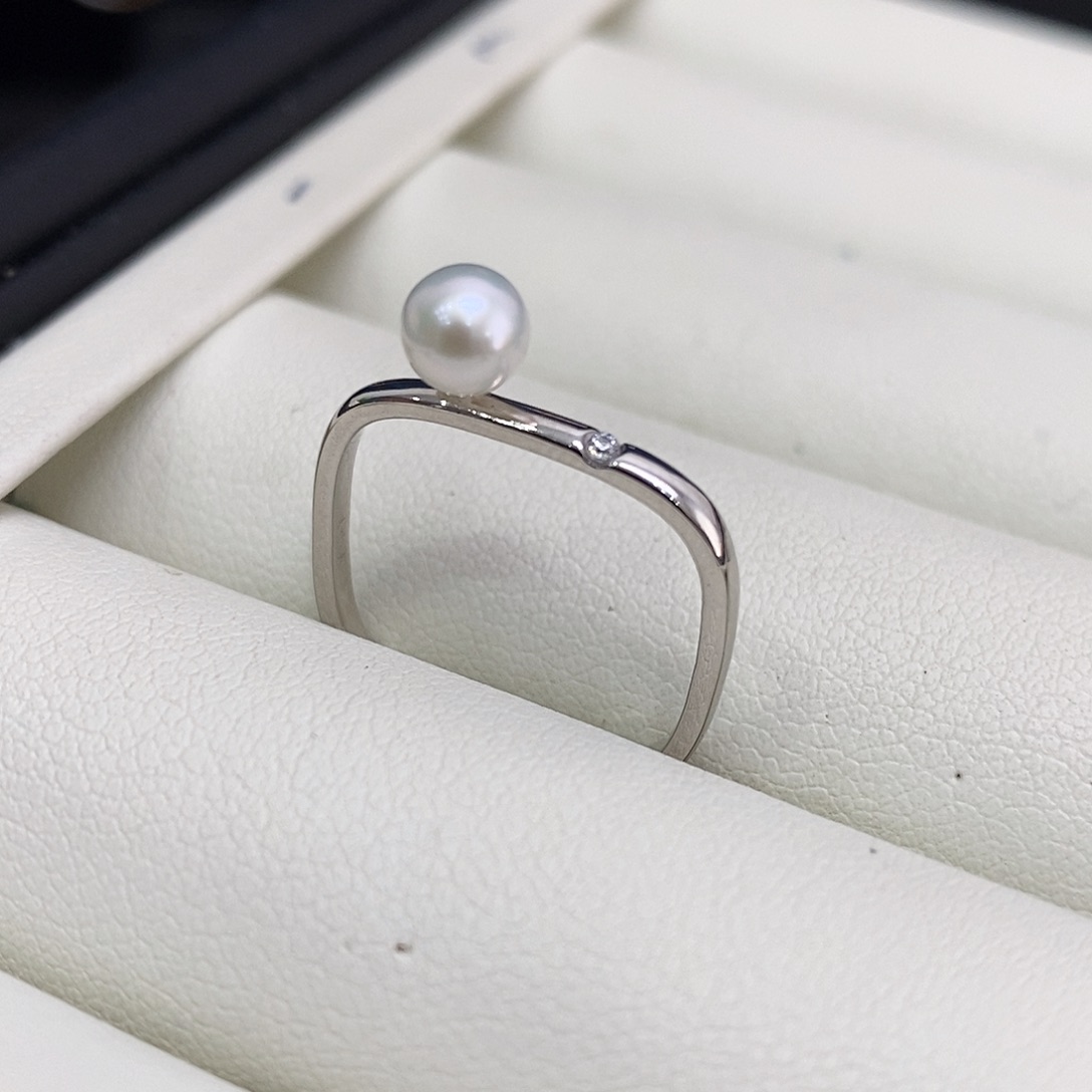 淡水珍珠戒指银S925镶嵌4-5m m