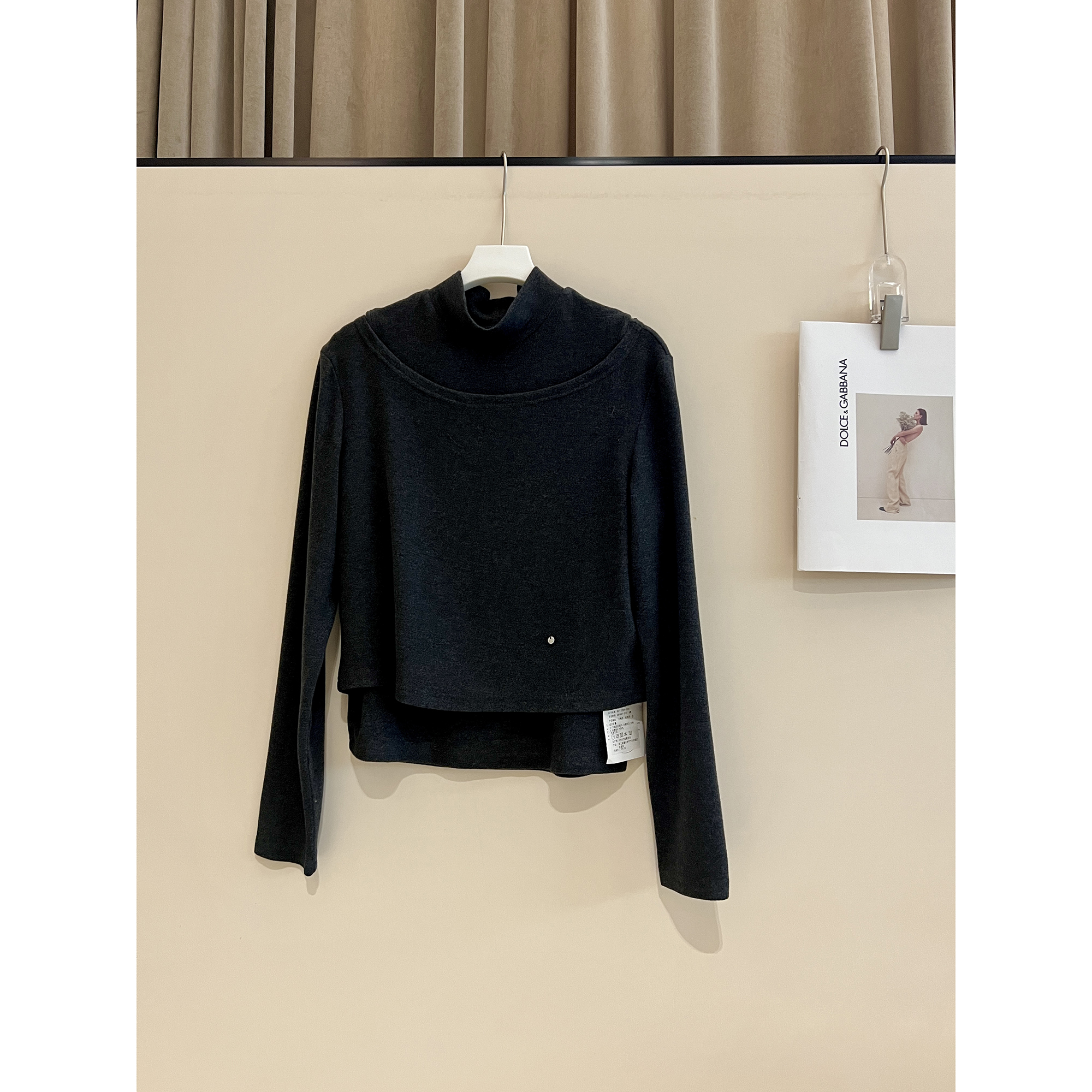 磨毛长袖T套装 高领背心+斜肩长袖27416