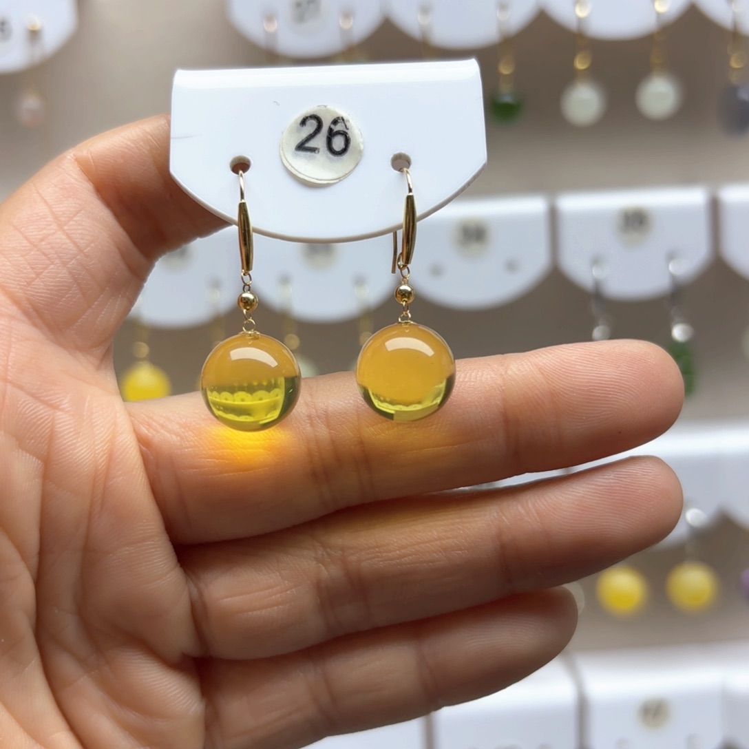 蓝珀耳饰18K金镶嵌蓝珀