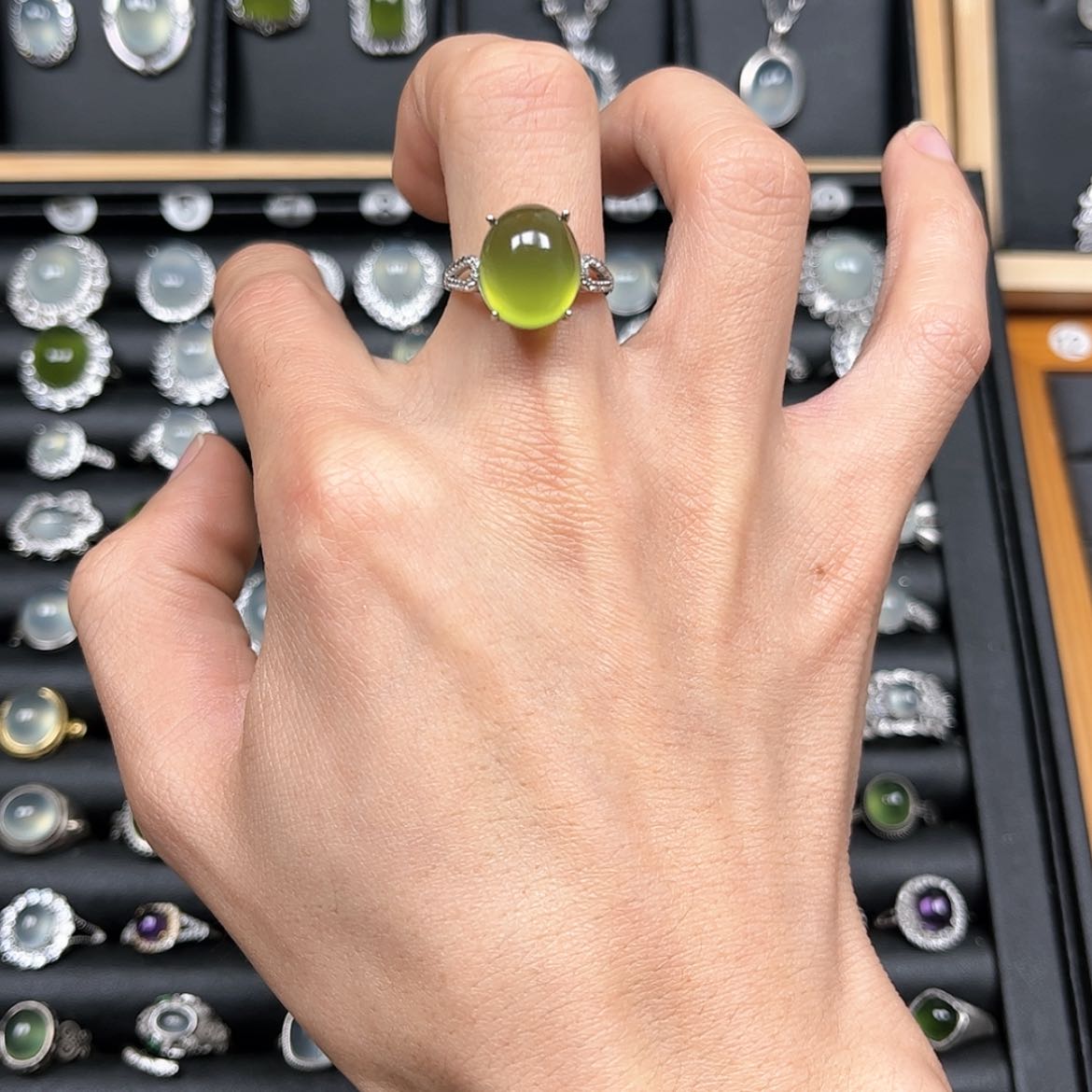 【闪购商品】岫玉戒指银S925镶嵌B****a