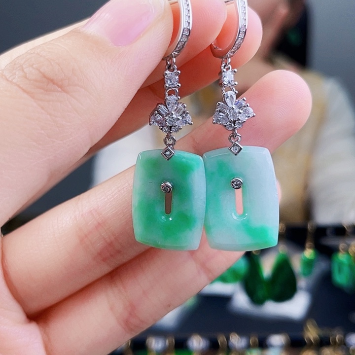 翡翠耳饰银S925镶嵌饰品