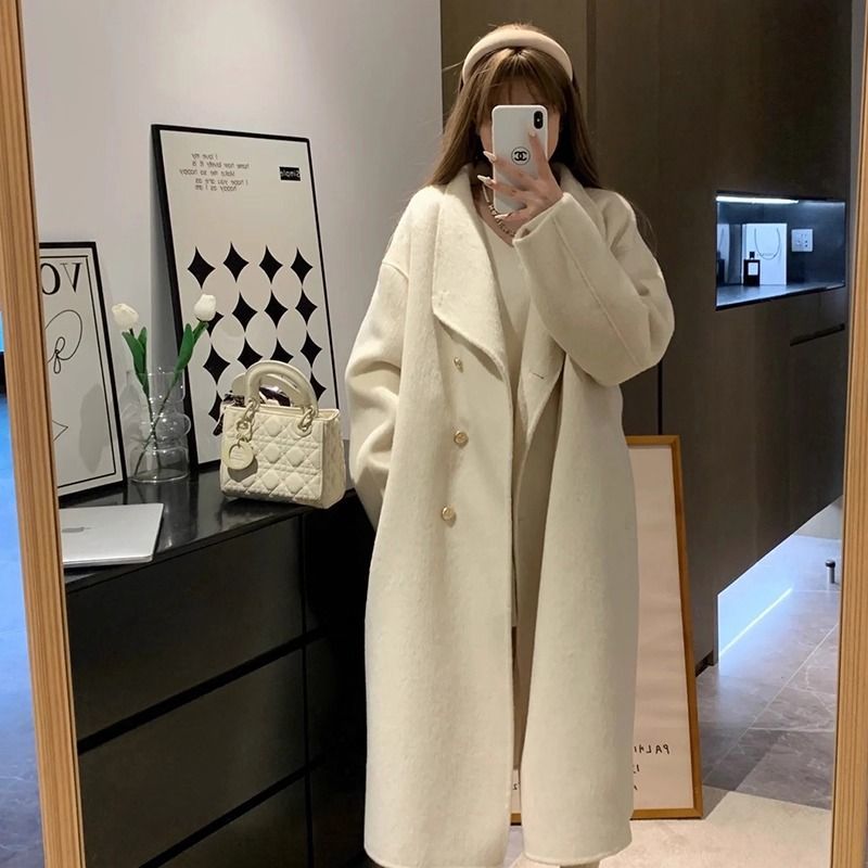 灰色双面呢子大衣女2025秋冬高级感中长款韩系毛呢外套小个子