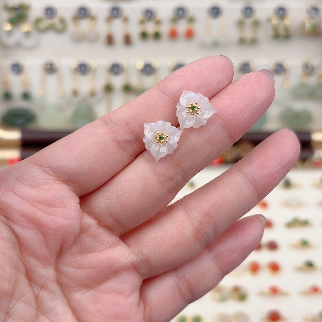 银S925镶嵌和田玉耳饰