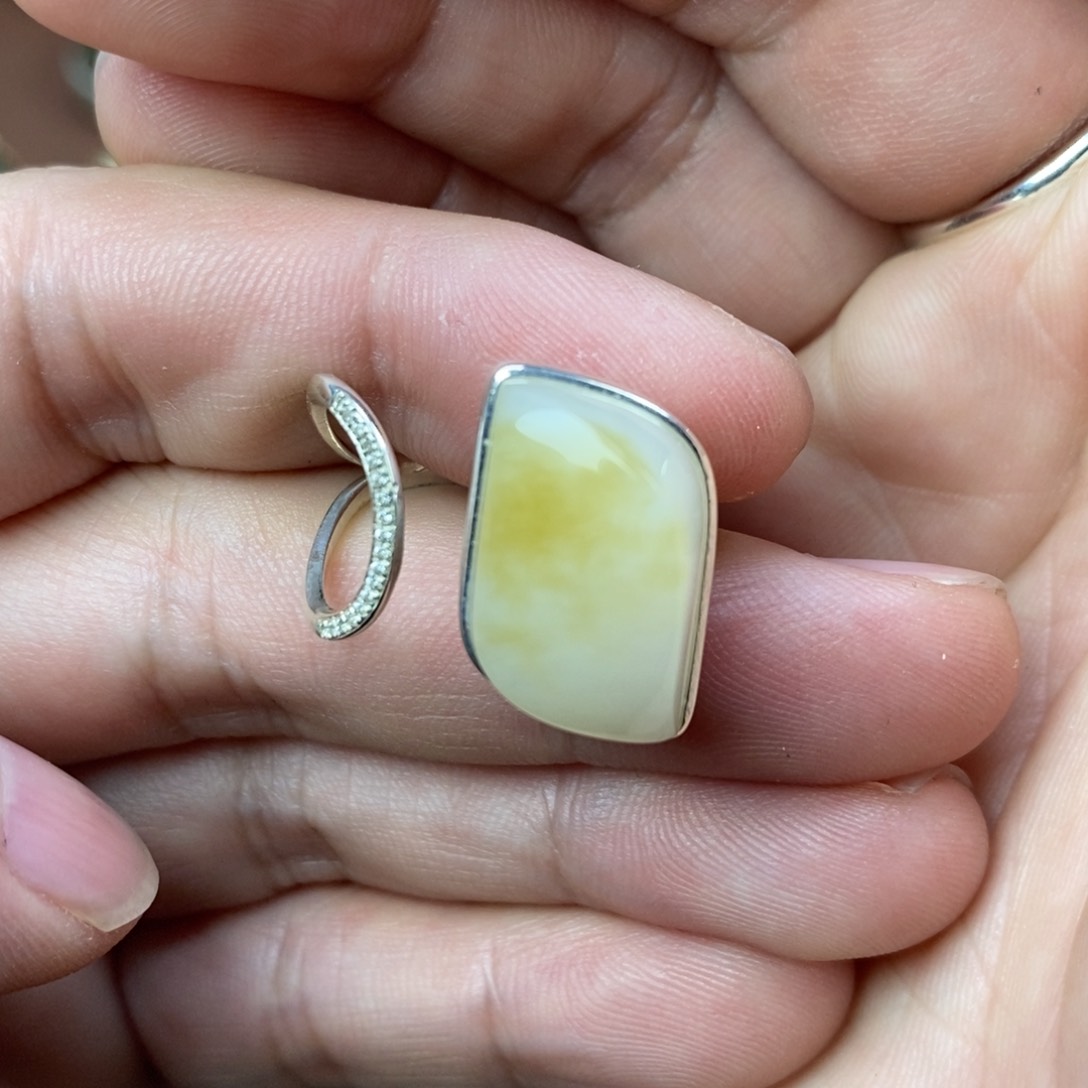 和田玉戒指银S925镶嵌