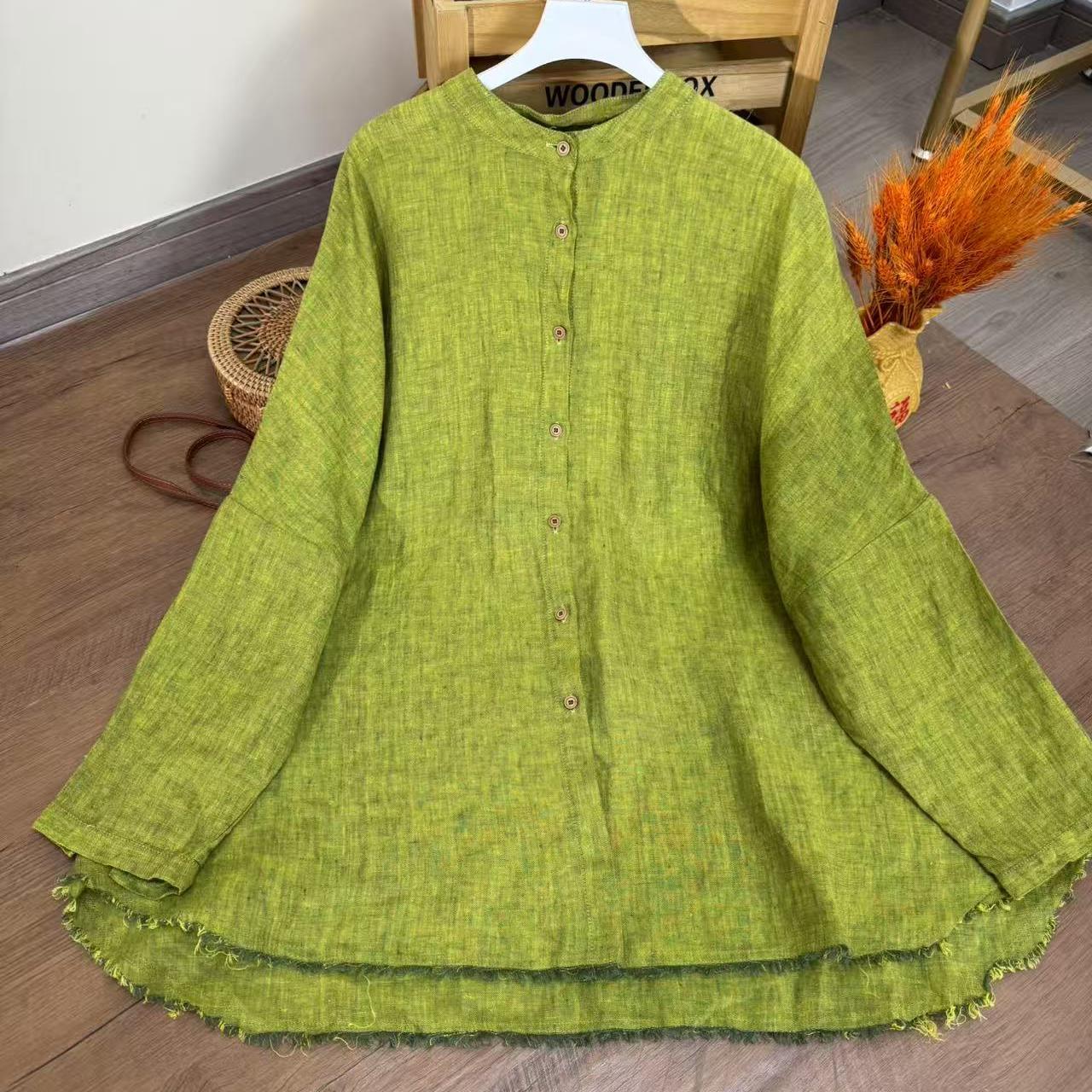 【云目悠悠】春夏季汉麻纯色圆领磨毛排扣衬衫-2025364