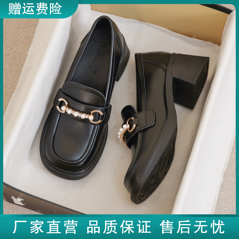 小皮鞋女春秋英伦风小黑色软底平底百搭春季豆豆2025工作新款单鞋
