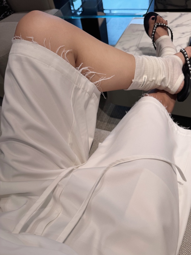 LULU BUNNY 毛须边腰头双边五分裤阔腿简约宽松