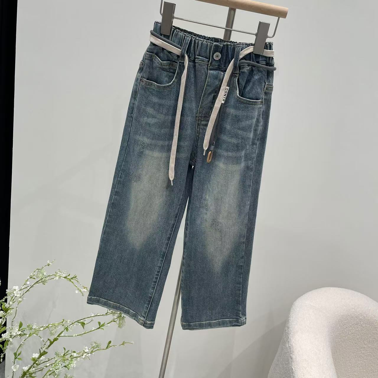 新款男童女童不加绒牛仔裤子蓝色6973 铂系