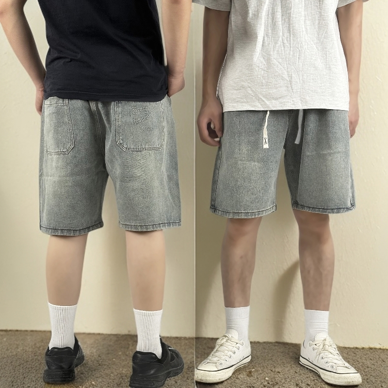 设计感五分中裤通勤风做旧通用夏季直筒裤短裤男士运动风牛仔风