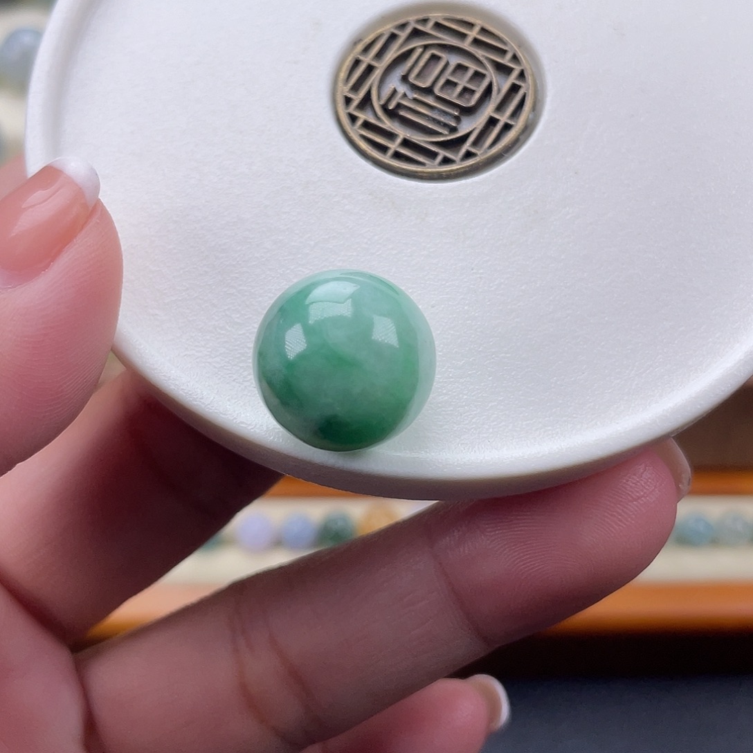 翡翠散珠天然翡翠a货阳绿完美卡14.8