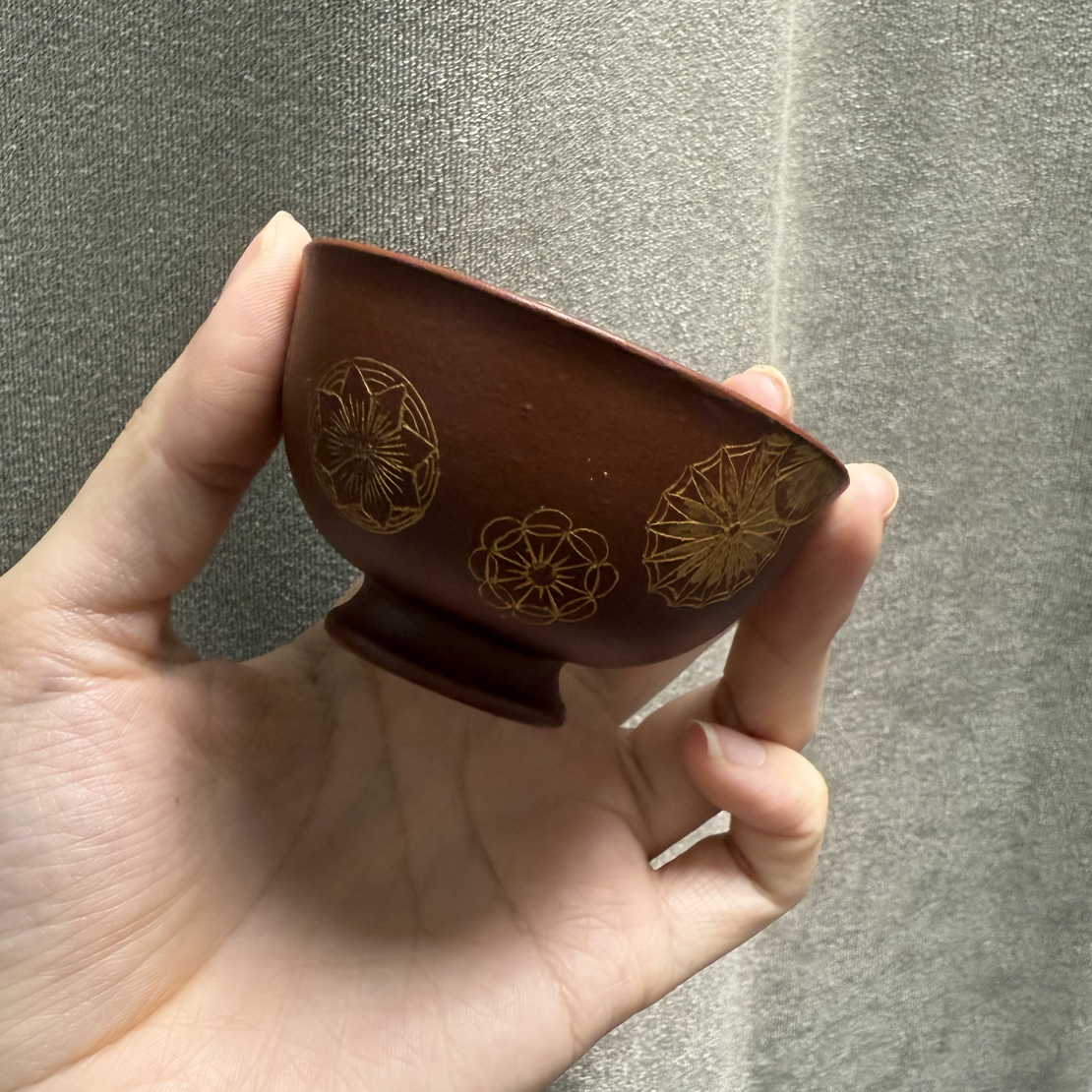 【焓玥】福利款朱泥全手工制 金粉手绘 宝相纹 主人杯