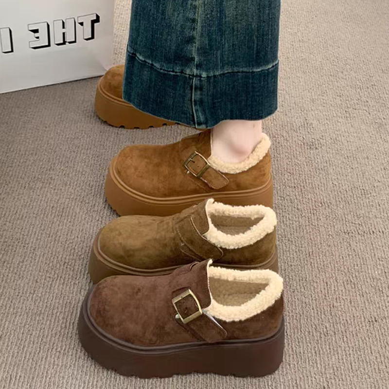 复古潮流金属搭扣加绒保暖增高厚底女款勃肯休闲鞋S883