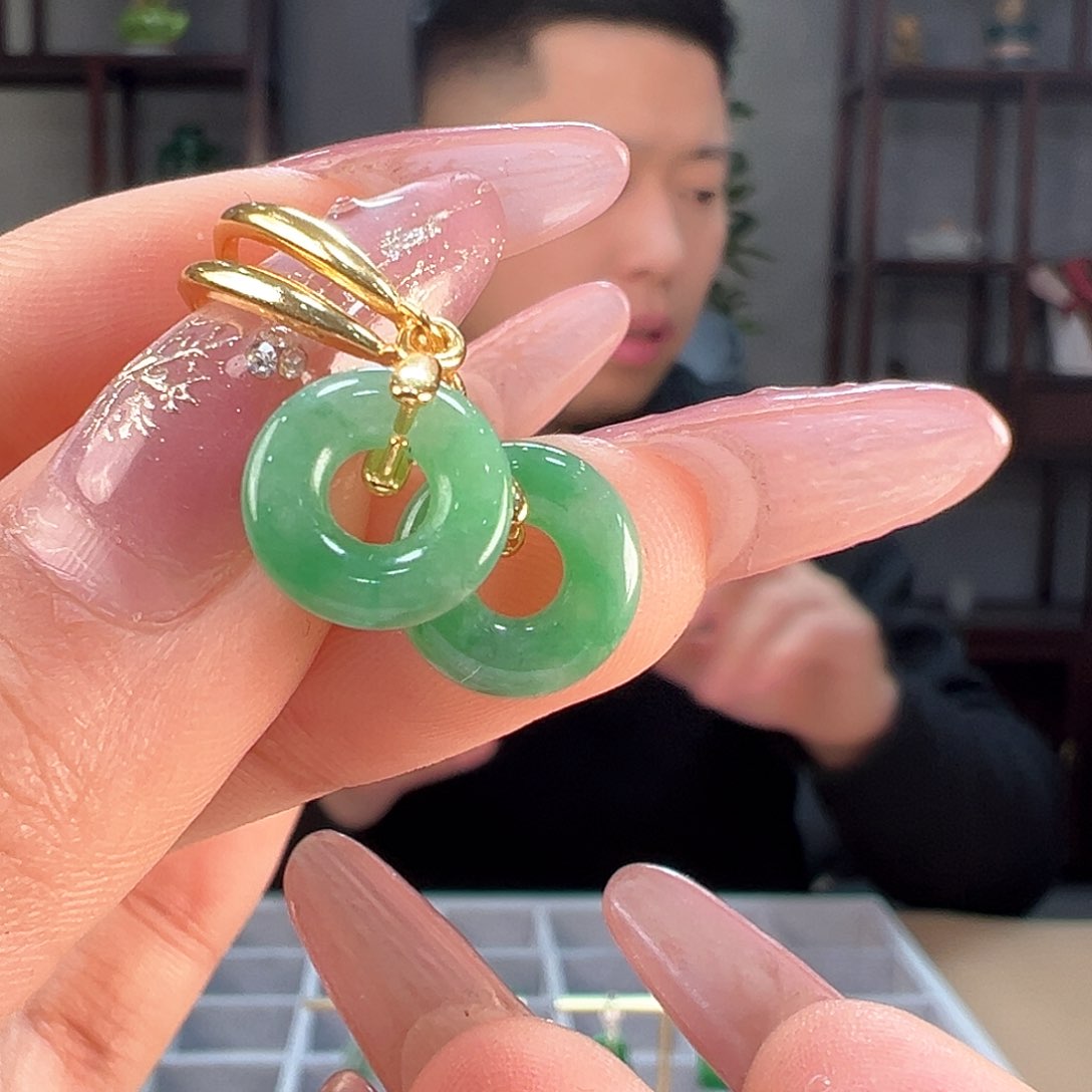 翡翠耳饰银S925镶嵌耳环9