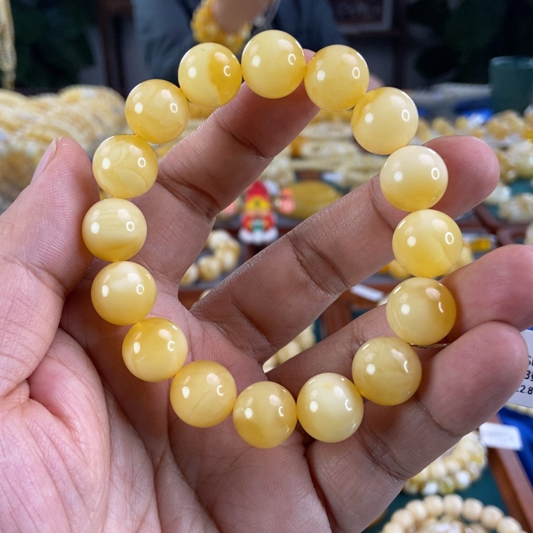 琥珀珠宝奇石未镶嵌13+白花蜡手串22.83