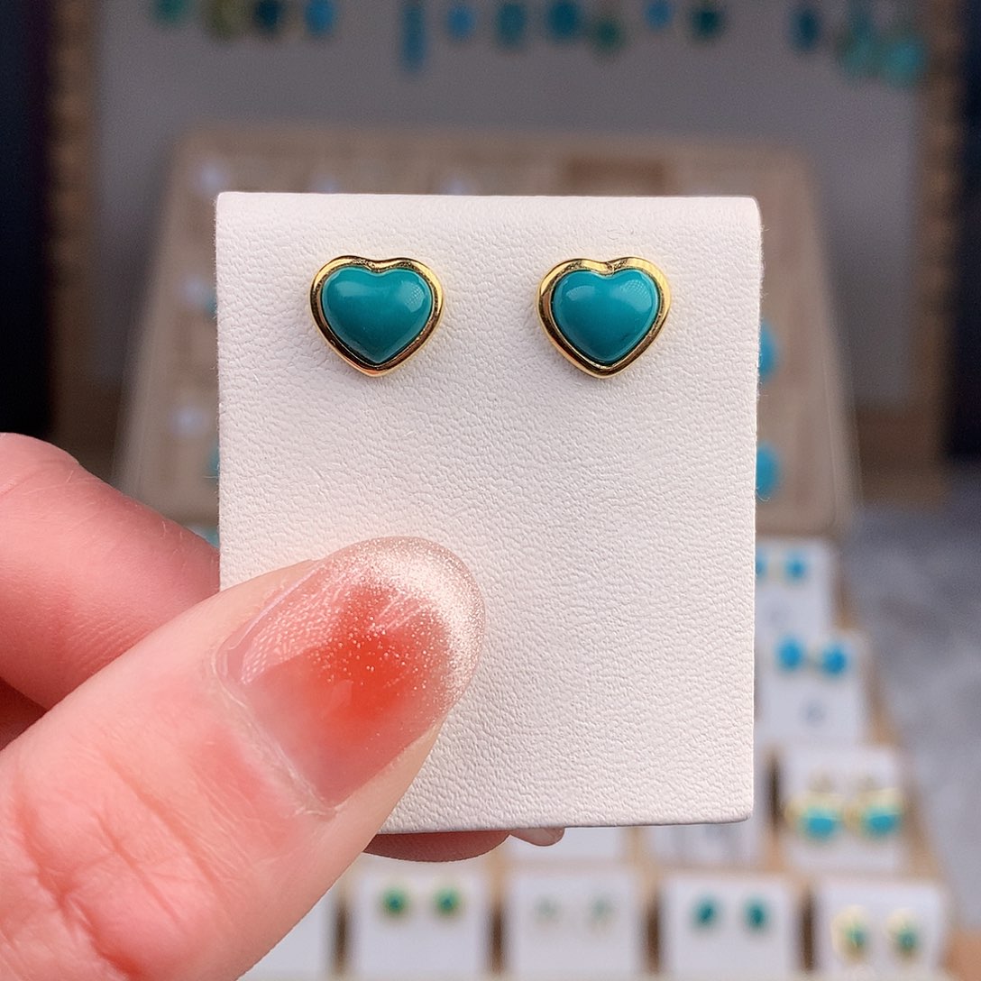 绿松石耳饰18K金镶嵌