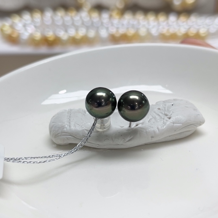 银S925镶嵌耳饰海水珍珠大溪地8-9m 102号