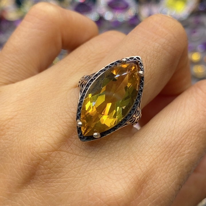 水晶戒指银S925镶嵌天然水晶戒指