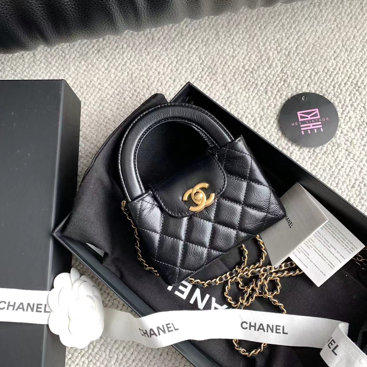 99新 Chanel/香奈儿 黑金mini nano kelly包 12cm 13943509