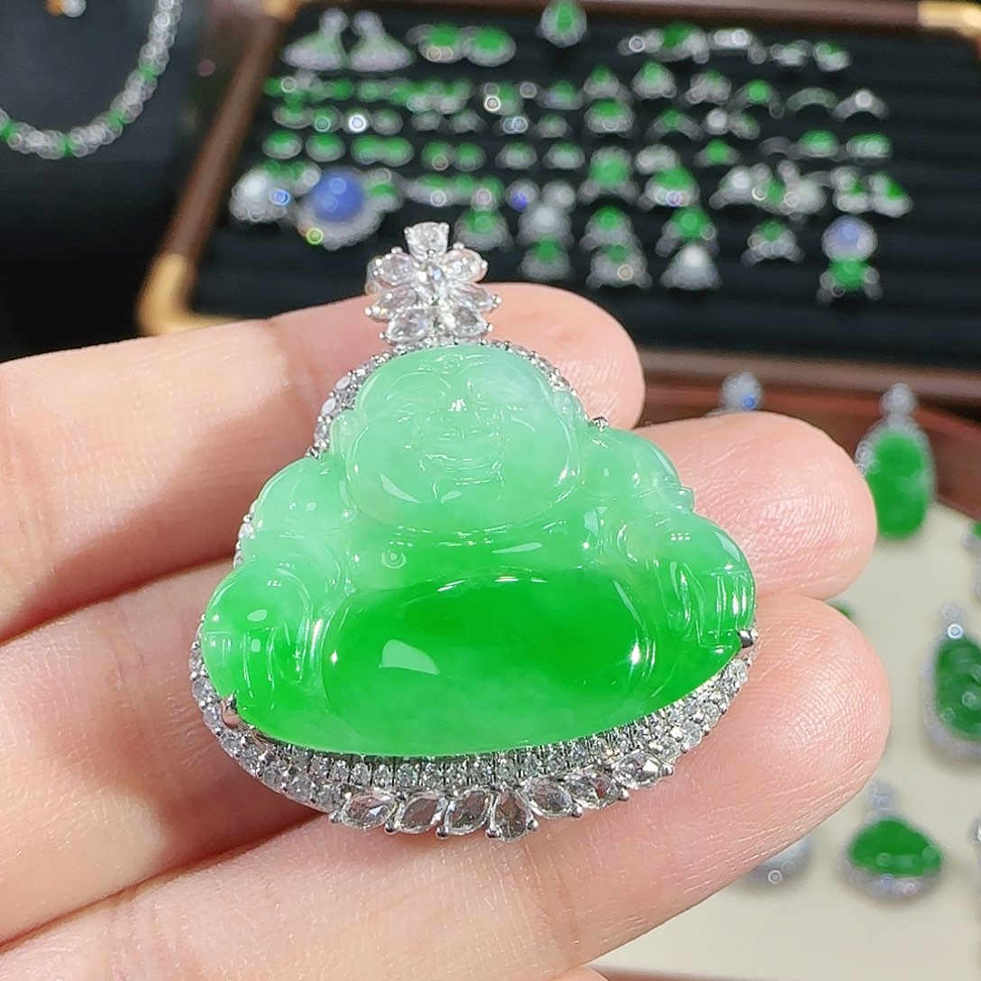翡翠18K金镶嵌吊坠(不含链)