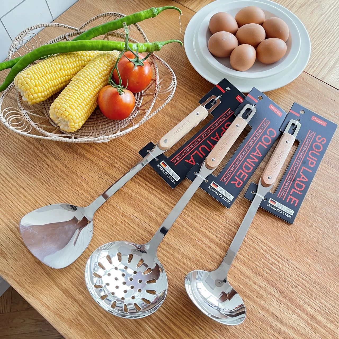 不锈钢榉木锅铲/汤勺/大漏勺H0065