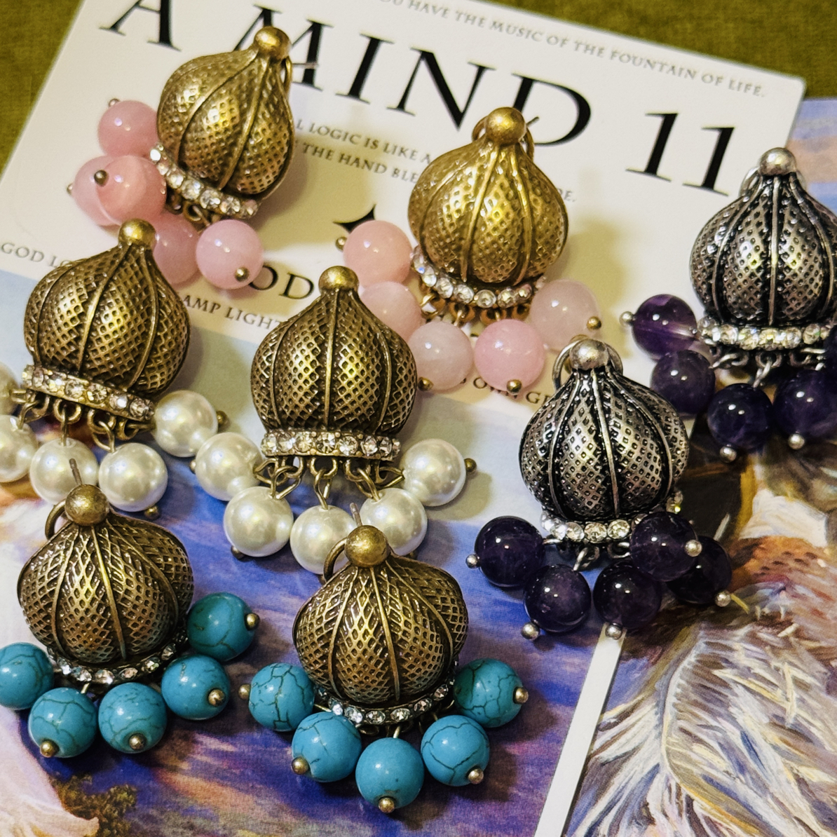 铜合金耳饰 「宫粉綺梦」法式宫廷风马车浮雕中古vintage手工耳环