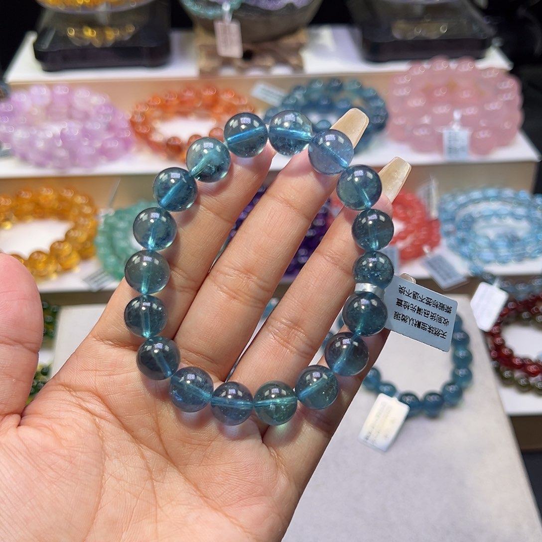 水晶手串未镶嵌?*一天花板顶货魔鬼蓝海蓝宝11.5m m