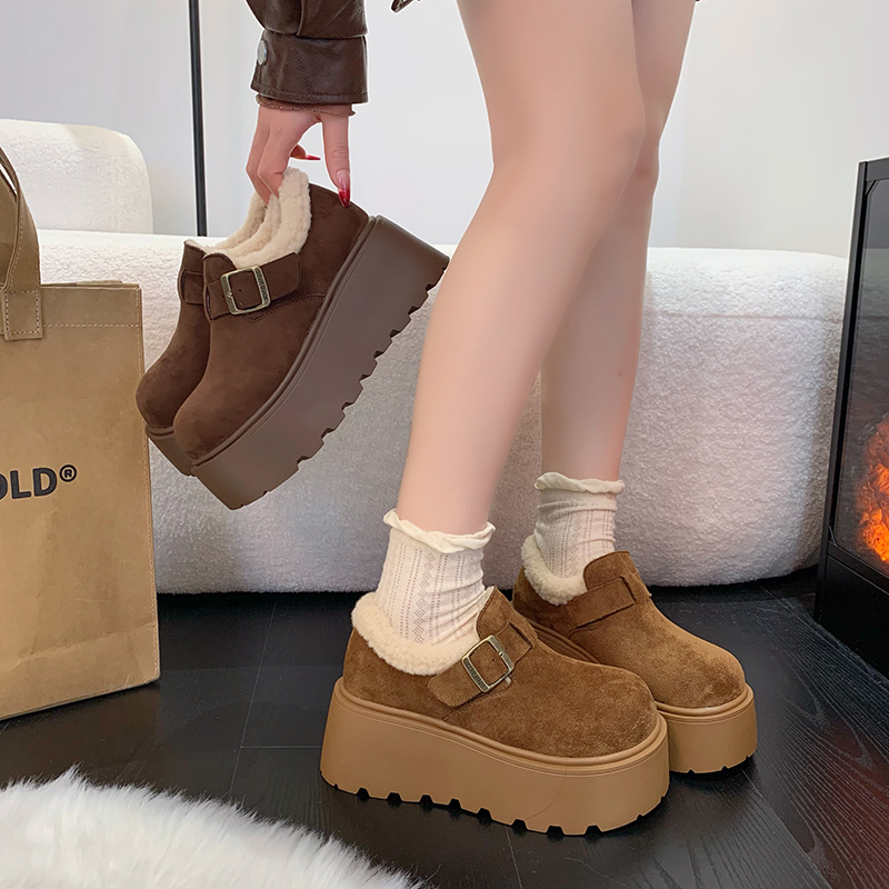 7CM秋冬磨砂复古棉鞋小个子厚底增高勃肯鞋女2025新款一蹬女鞋