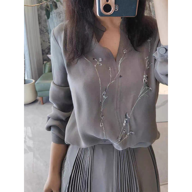 原单非市面货！手工苏绣意大利进口重磅真丝纽扣衬衫 D3