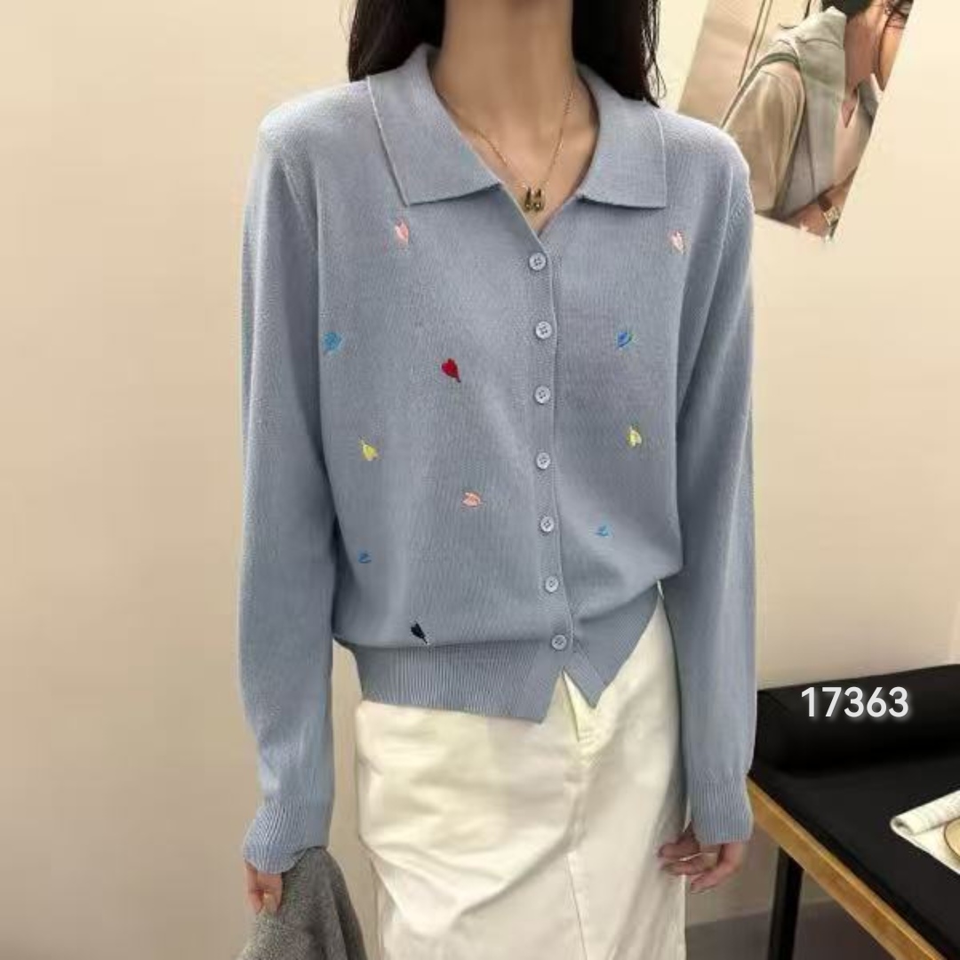 17363 WANGDAN（部无水洗唛介意慎拍)翻领爱心刺绣针织衫