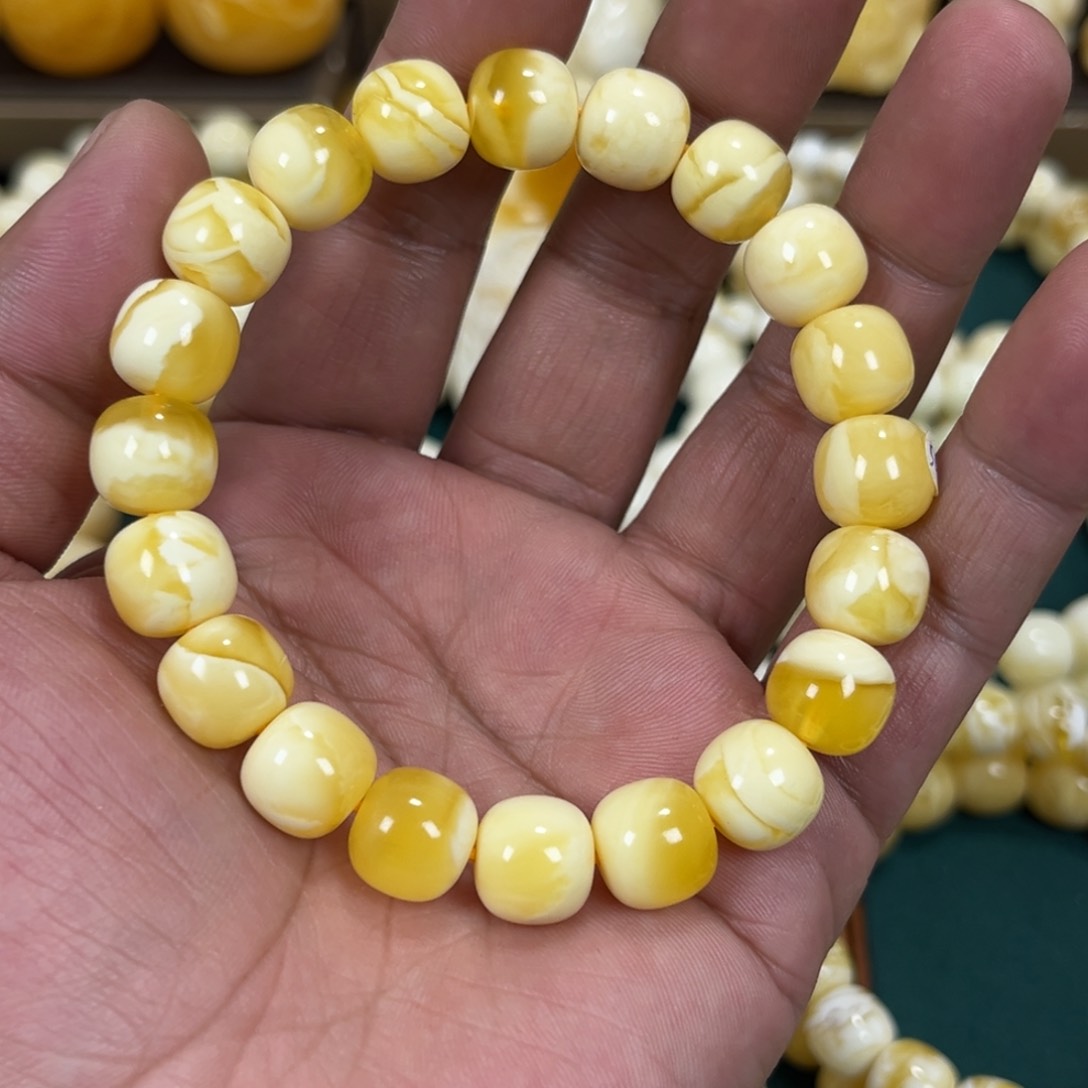 琥珀手链未镶嵌同料焦皮杨枝甘露橘金白11mm