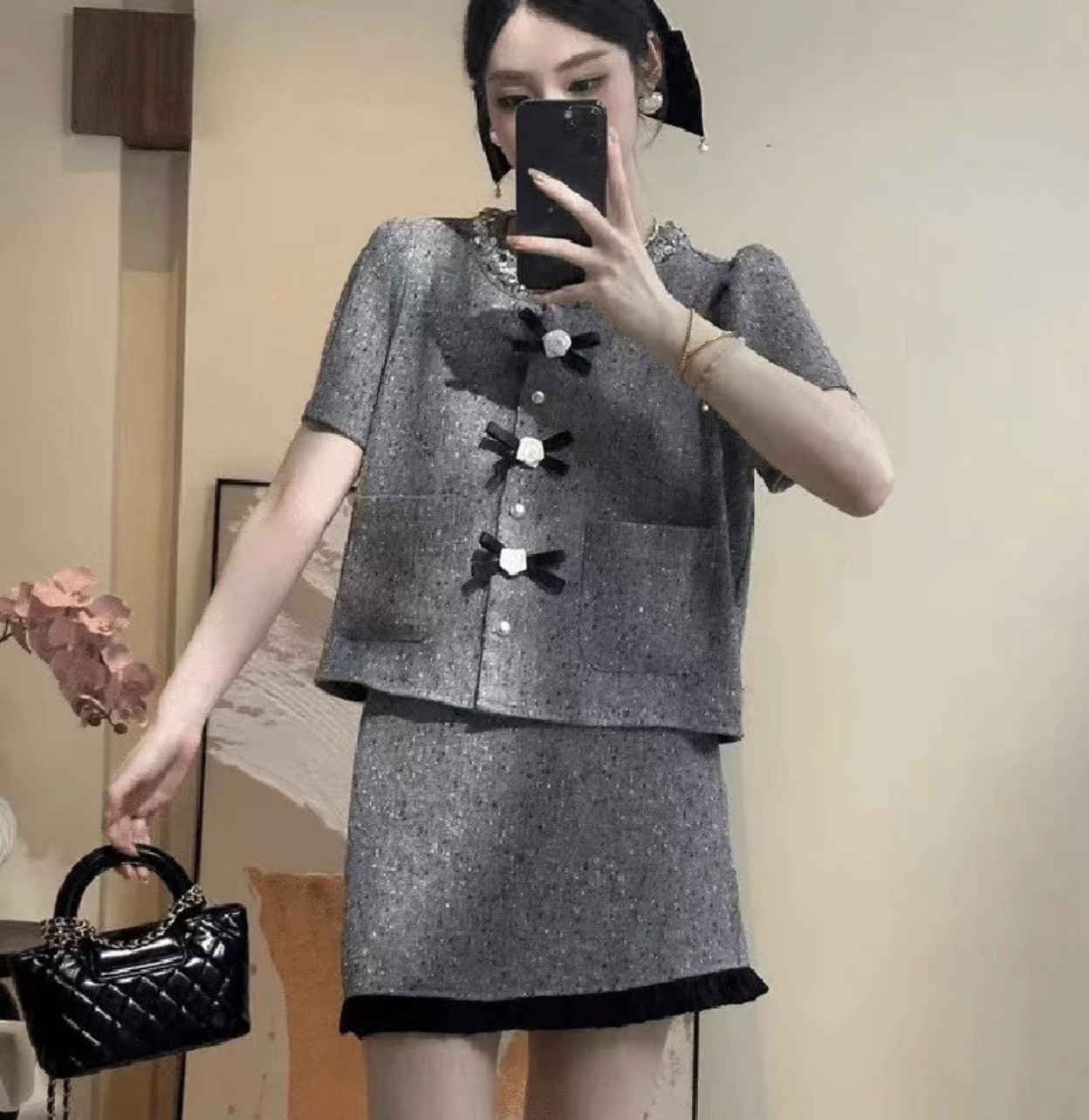 少女小香风名媛气质上衣与半身裙搭配的港风时尚夏装