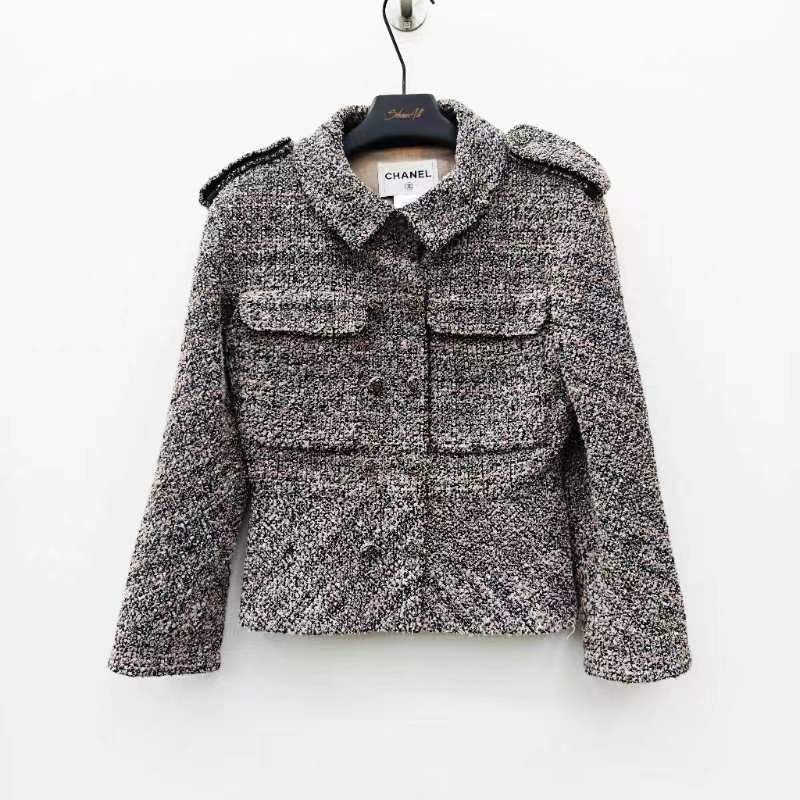 95新 Chanel/香奈儿 走秀款 双C扣编织软花呢外套38码0224