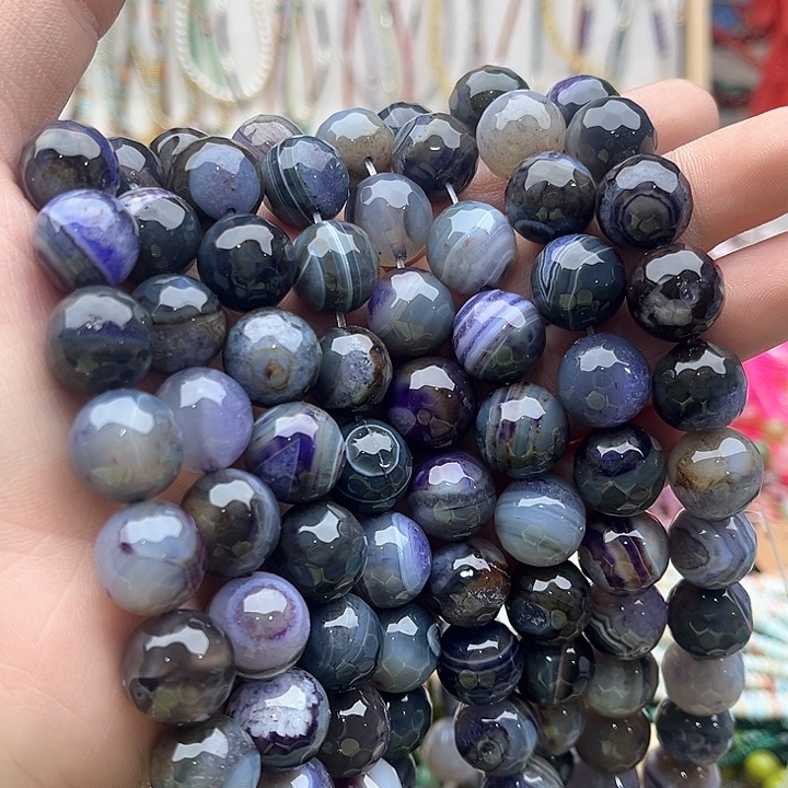 玛瑙/玉髓珠宝半成品未镶嵌一条14mm左右玛瑙刻面珠